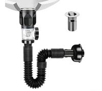 Kit de filtre de vidange d'évier avec bouchon à rabat inspiré du laiton et tube de vidange élastique en ABS pour installations dans des espaces restreints (noir)