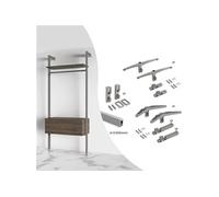 Kit de fixation pour 1 étagère en bois, 1 module et 1 tringle de suspension longueur 1m Zero, Zamak, Gris pierre peint