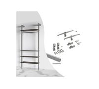 Kit de fixation pour 4 étagères en bois et 1 tringle de suspension de 1m de long Zero, Aluminium et Zamak et Plastique, Peint gris pierre