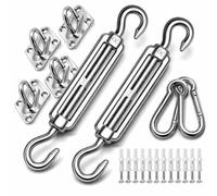 Kit de fixation pour voile d'ombrage - Matériel robuste en acier inoxydable M6 pour voiles d'ombrage triangulaires et carrées de jardin, comprend des crochets à ressort, des tendeurs, des supports