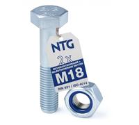 Kit de fixation - Vis à tête hexagonale M18 x 100 mm avec écrou autobloquant - Acier galvanisé - Classe de résistance 8.8 - Filetage partiel selon DIN 931 et ISO 4014 (2 pièces)