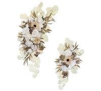 Kit de fleurs d'arche de mariage, 2 pièces de pivoines blanches artificielles, guirlande de roses en soie à suspendre avec feuilles argentées pour rideaux de cérémonie de mariage