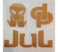 Kit de Flocage Textile, Motifs JUL 20cm, DP 10cm, OVNI 10cm, Transfert Blanc pour Personnalisation (Or Paillette)