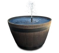 Kit de fontaine solaire pour l'extérieur - 51 x 36 cm aspect tonneau en bois bol décoratif marron et fontaine solaire flottante - Jeu d'eau extérieur fontaine de jardin comme abreuvoir et bain