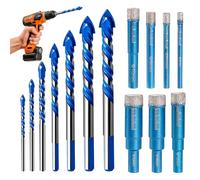 Kit de Foret Diamant Carrelage,Trépan Diamant 7 Pièce 5/6/8/10/12/14/16mm et Forets à Pointe en Carbure de Tungstène 7 Pièce 3/4/5/6/8/10/12mm,Foret Diamant Pour Céramique Carrelage Porcelaine Marbre