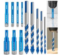 Kit de Foret Diamant Carrelage,Trépan Diamant 7 Pièce 5/6/8/10/12/14/16mm et Forets à Pointe en Carbure de Tungstène 5 Pièce 6/6/8/10/12mm,Foret Diamant Pour Céramique Carrelage Porcelaine Marbre