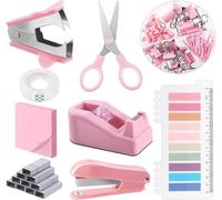 Kit De Fournitures De Bureau Roses De 1008 Pièces Comprenant Une Agrafeuse,Un Distributeur De Ruban,Une Agrafeuse,Des Onglets D'index,Des Ciseaux De Bureau,Des Notes Adhésives Pour