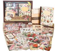 Kit de fournitures de scrapbooking, kit de journal de style cottagecore, kit de scrapbooking avec autocollants pour journal à billes, ensemble de papeterie, fournitures de collage d'éphémères vintage