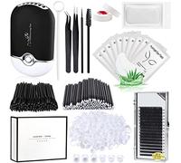 Kit de fournitures d'extension de cils avec cils individuels 0,07D Curl Mix 7-15 mm USB Ventilateur de cils Sèche-cils Patch Gel Silicone Support Pince à épiler Miroir Jetable Mascara Brosse Mini