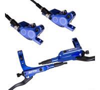 Kit de frein à disque hydraulique avec quatre étriers à piston et commandes à levier poussoir compatible avec VTT (bleu)