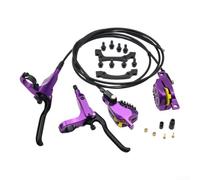 Kit de frein hydraulique 4 pistons avec kit de tuyau de frein pour VTT, avant droit 800 mm et arrière gauche 1500 mm, poignée de frein réglable pour réglage de la poignée (violet)