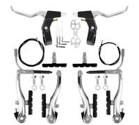 Kit de Frein Velo Tout en Aluminium, Frein VTT avec Leviers Patin Cable Frein Velo, Freins pour Vélo V-Brake avant et arrière, Ensemble de Freins Universel de Vélo pour Velo Pliable VTT BMX (Argent)