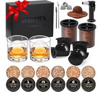 Kit de fumoir à whisky avec lampe torche, + 2 machines à glaçons transparentes et 2 verres à whisky, kit complet de fumoir à cocktail pour l'ancienne/bourbon/scotch, cadeau parfait pour homme/papa