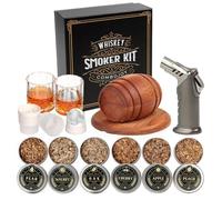 Kit de Fumoir pour Whisky avec Chalumeau - 6 arômes de copeaux de bois, 2 Verres, 2 Moules à Glaçons Sphériques - Kit Fumoir Cocktail, Cadeau homme, anniversaire, fête des pères, Noël (Sans Butane)