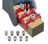 Kit de gabarit à centrage automatique avec trois bagues en acier inoxydable pour un perçage précis du bois et un alignement des joints en alliage d'aluminium rouge pour projets d'atelier à domicile (B