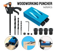Kit de gabarit de trous de poche à 15 degrés, localisateur de Guide de perçage de trous pour le travail du bois avec jeu de forets, perforateur de trous, 7/14/15 pièces 14PCS