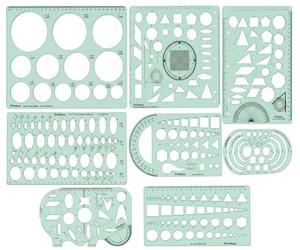 Kit de gabarits de géométrie Printtoo, 8 pièces en acrylique de 2 mm, comprenant des cercles, des ellipses, des triangles, des hexagones, un rapporteur et des arcs, idéal pour les écoles d'ingénierie