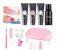 Kit de gel à ongles en poly pour débutant - 15 ml x 3 colles d'extension - 30 ml de liquide de lissage - Collection complète d'outils de manucure, lampe UV, pointes d'ongles, lime, coupe-ongles