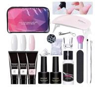 Kit de gel d'extension des ongles | Gel à ongles à 3 couleurs avec solution de glissement et lampe UV | Ensemble de manucure professionnelle pour les débutants et le bricolage de poly