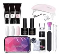 Kit de gel d'extension des ongles, kit d'ongles en gel en poly en poly | Gel de colle générateur de 3 couleurs avec cote de pointe de base de lampe à ongles,Supplies de manucure professionnelle pour l