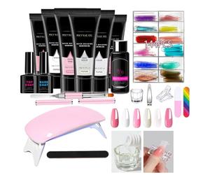 Kit de gel d'extension d'ongles - Kit de gel de construction, outil de manucure de 6 couleurs avec lampe UV, kit de démarrage de pour les voyages, les voyages d'affaires, la maison, l'écoute