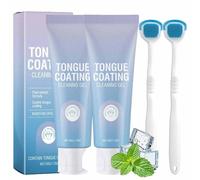 Kit De Gel Nettoyant Pour La Langue Avec Brosse,Nettoyage En Profondeur,Formules Douces à La Menthe,éLimine La Langue Blanche Et La Mauvaise Haleine, Pour Une Haleine FraîChe. (2 pièces, 3.9*3.9*18.4)