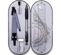 Kit De Géométrie 8 Pièces Pour Étudiants Avec Boîte De Rangement Incassable, Comprenant Règles, Rapporteur, Compas, Recharges De Mines, Crayon Et Gomme. Pour Goujon
