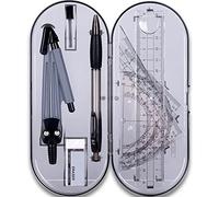 Kit de géométrie de mathématiques - 8 pièces - Fournitures pour étudiant - Compas de dessin et rapporteur - Pour enseignant, étudiant - Avec boîte de rangement