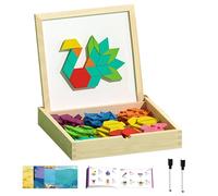 Kit de géométrie magnétique : jeu de blocs de motifs en bois avec cartes de scène et plateau, outil d'activités pour l'enfance, guide de construction de formes multicolores |