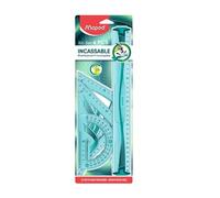 Maped Kit de Traçage INCASSABLE 4 pièces comprenant : 1 règle 30 cm, 1 équerre 60°/21cm, 1 équerre 45°/21 cm et 1 rapporteur 180°/12 cm Bleu