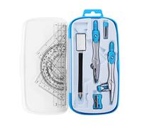 Kit de géométrie mathématique 10 pièces avec étui incassable - règle, rapporteur, boussole, gomme, taille-crayon, recharges (2 paquets), crayon et outil de dessin (bleu)