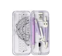 Kit de géométrie mathématique, 8 pièces, avec boîte de Rangement, Comprenant Une règle, Un rapporteur, Un Compas, des Mines de Crayon, des Crayons et Un Outil de Dessin Circulaire.