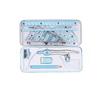 Kit de géométrie mathématique - 8 pièces - Rapporteur pour dessin - Bleu - 18,2 x 7,9 cm