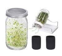 Kit de germination de - Kit de culture de microgreens avec couvercles de germination blindés | 2 bocaux à large ouverture de 950 ml | Bocal Mason pour cultiver du brocoli, de la luzerne et des