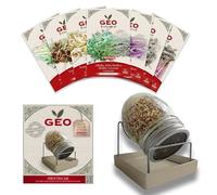 Kit de Germination Premium GEO - Bocal Germoir 750 ml + Support Inox & Base Céramique | 7 Graines à germer bio (210 g) | Taux de Germination ≥ 95 % | DDM 24-36 Mois | Excellente qualité