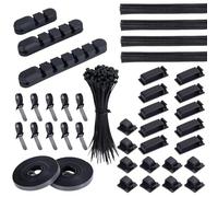 Kit de Gestion de Câbles 139 Pcs avec 4 Manchon de Câble Gaine, 3 Clips de Câble Bureau Silicone, 10+2 Sangles Câble Rallonge, 15 Clips Câbles Adhésifs et 100 Attaches Câble