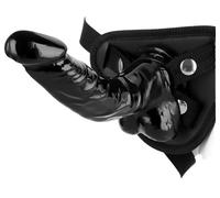 Kit de gode à la ceinture 8,26in avec manchon élastique et support aimanté pour jeu mains libres, couleur noire, matière en silicone liquide, idéal pour couples