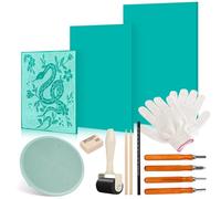 Kit de Gomme Linogravure Plaque A4 A5 A6 14Pcs Complet Blocs de Sculpture, Kit de Linoléum pour Débutants avec Outils de Sculpture, pour la Gravure et DIY Impression en Reliefs, Sceau de Gravure