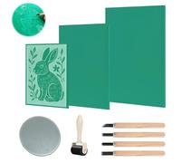 Kit de Gomme Linogravure Plaque A4 A5 A6 9Pcs Linogravure Plaque Kit Linogravure Caoutchouc Block Printing Starter Linoleum Plate avec Outils de Sculpture, pour la Gravure,Le Bricolage Artistique