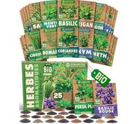 Kit de graines de herbes aromatiques bio-25 variétés pour une culture facile dans le jardin,sur le balcon ou dans une jardinière