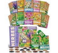 Kit de graines de herbes médicinales et pour tisanes bio-20 variétés pour une culture facile dans le jardin,sur le balcon ou dans