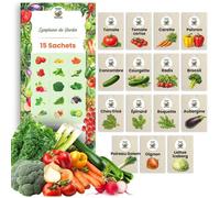 Kit de Graines de Légumes 15 Variétés-Graine Premium pour Jardin,Balcon et Potager-Tomate,Concombre,Carotte,Poivron,Concombre