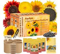 Kit de graines de tournesol pour plantation - Lot de 5 variétés avec terre de plantation, étiquettes, ciseaux, sacs de culture et guide, taux de germination élevé sans OGM, convient pour la culture en