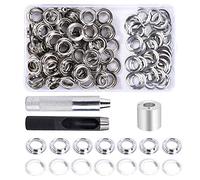 Kit de Grommets Eyelets Outils 12 mm 100 Ensembles Oeillets avec 3pcs Grommet Outils à Oeillet et Boîte de Rangement pour Bâche en Tissu Bricolage Craft