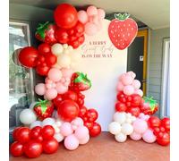 Kit de guirlande d'arche de ballons à motif de fraises - 134 ballons rouges et roses avec grands ballons en aluminium fraise pour premier anniversaire, fête prénatale - Décorations de fête sur le