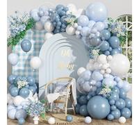Kit de guirlande d'arche de ballons bleu poussiéreux, 146 pièces, bleu clair et blanc, comprend des ballons transparents pour mariage, anniversaire, fête prénatale, révélation du sexe, décorations de