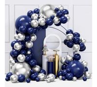 Kit de guirlande d'arche de ballons bleus et argentés, 134 ballons bleu marine et argent de différentes tailles pour fête d'anniversaire, fête prénatale, remise de diplôme, décorations de bal de fin