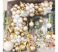 Kit de guirlande d'arche de ballons de Noël, blanc perlé, sable métallisé, doré, transparent, long ballon de Noël en latex avec ballons en aluminium élan pour Noël, fête d'anniversaire, Nouvel An