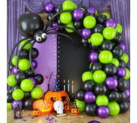 Kit de guirlande d'arche de ballons d'Halloween avec grandes araignées à faire soi-même, noir mat, vert citron, violet, guirlande de ballons en latex avec yeux pour fête d'Halloween, décoration