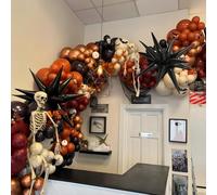 Kit de guirlande d'arche de ballons d'Halloween en terre cuite, noir, sable, blanc et or rose métallisé avec toile d'araignée 3D chauve-souris pour Halloween, anniversaire, fête prénatale